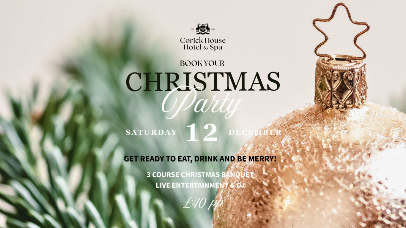 Celebrate Christmas at Corick House with a festive banquet, live entertainment, and elegant d&eacute;cor accentuated by golden baubles.